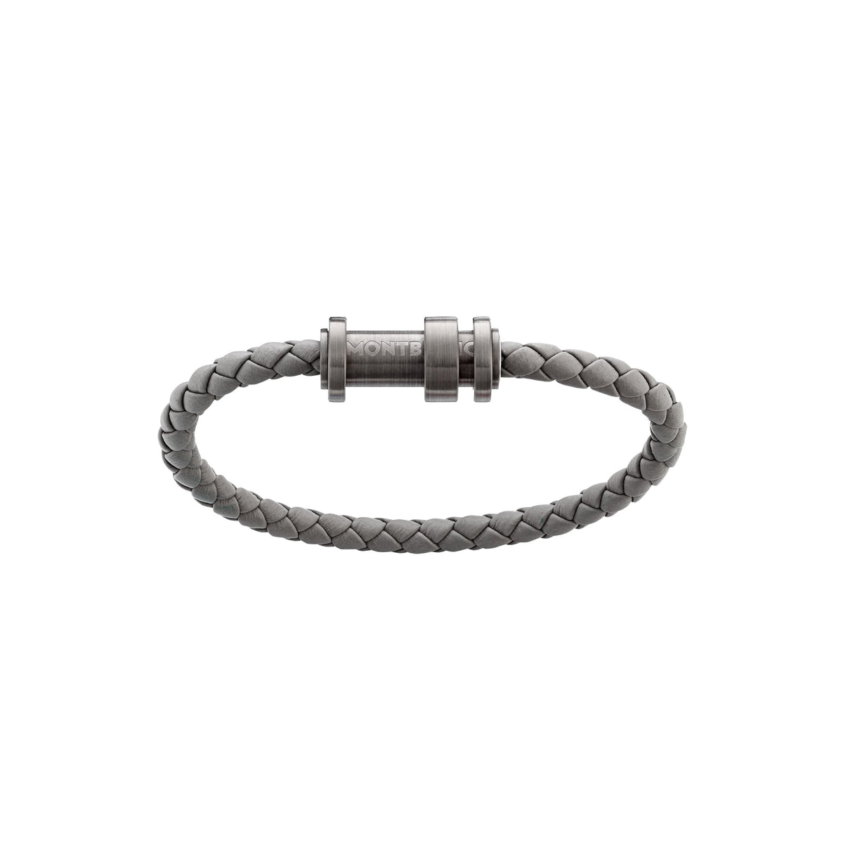 Bracelet en cuir gris tressé avec fermoir en acier, finition PVD gris et trois anneaux