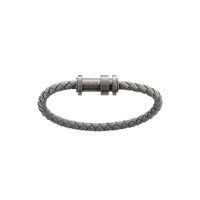 Bracelet en cuir gris tressé avec fermoir en acier, finition PVD gris et trois anneaux