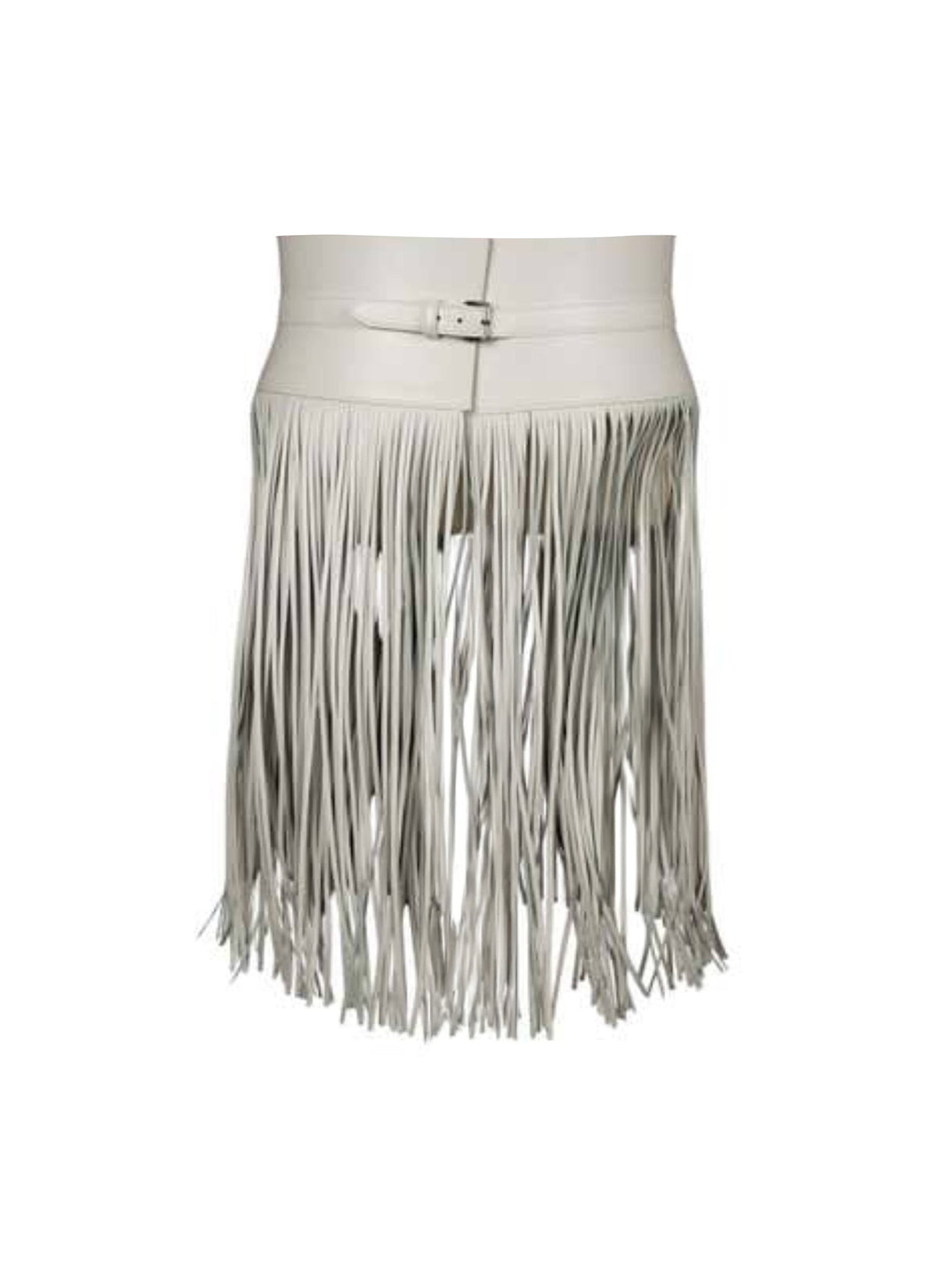 Ceinture corset à longues franges triple boutons en cuir - Blanc Optique