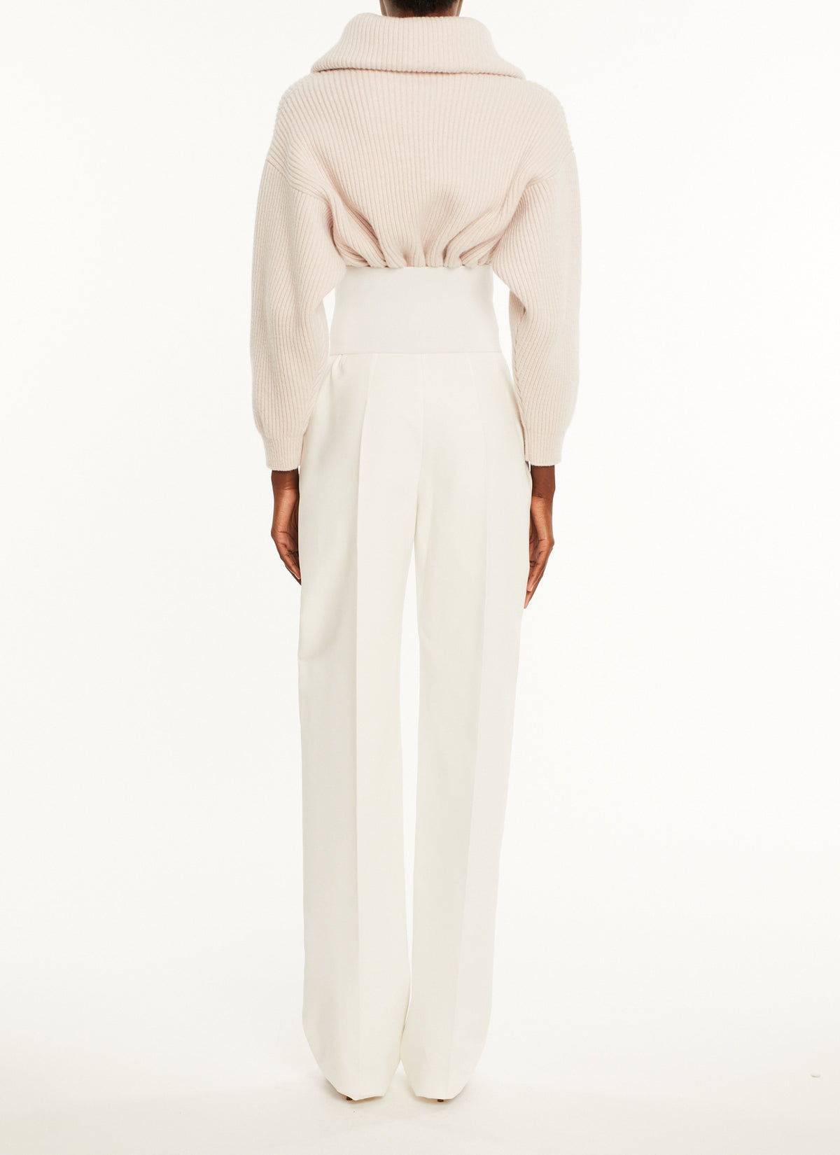 Wool and cashmere zip-neck jumper - Powder