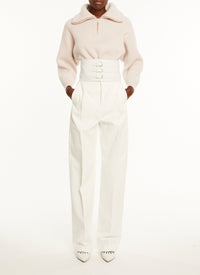 Wool and cashmere zip-neck jumper - Powder