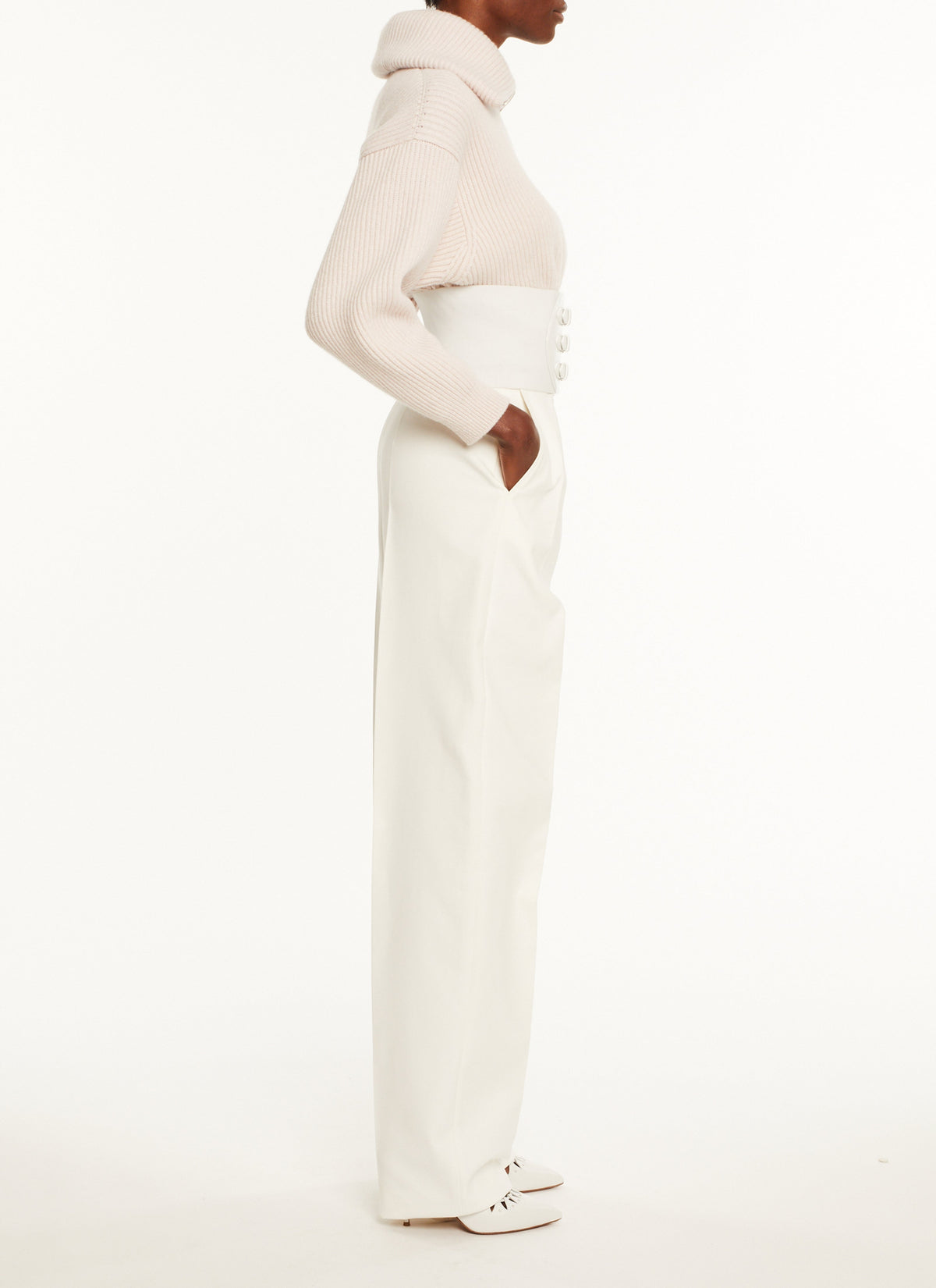 Wool and cashmere zip-neck jumper - Powder
