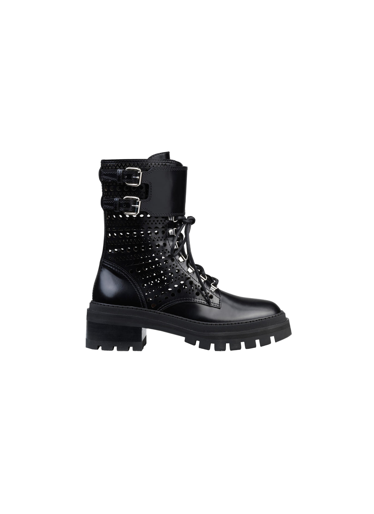 Bottines lacées et ajourées en cuir - Noir