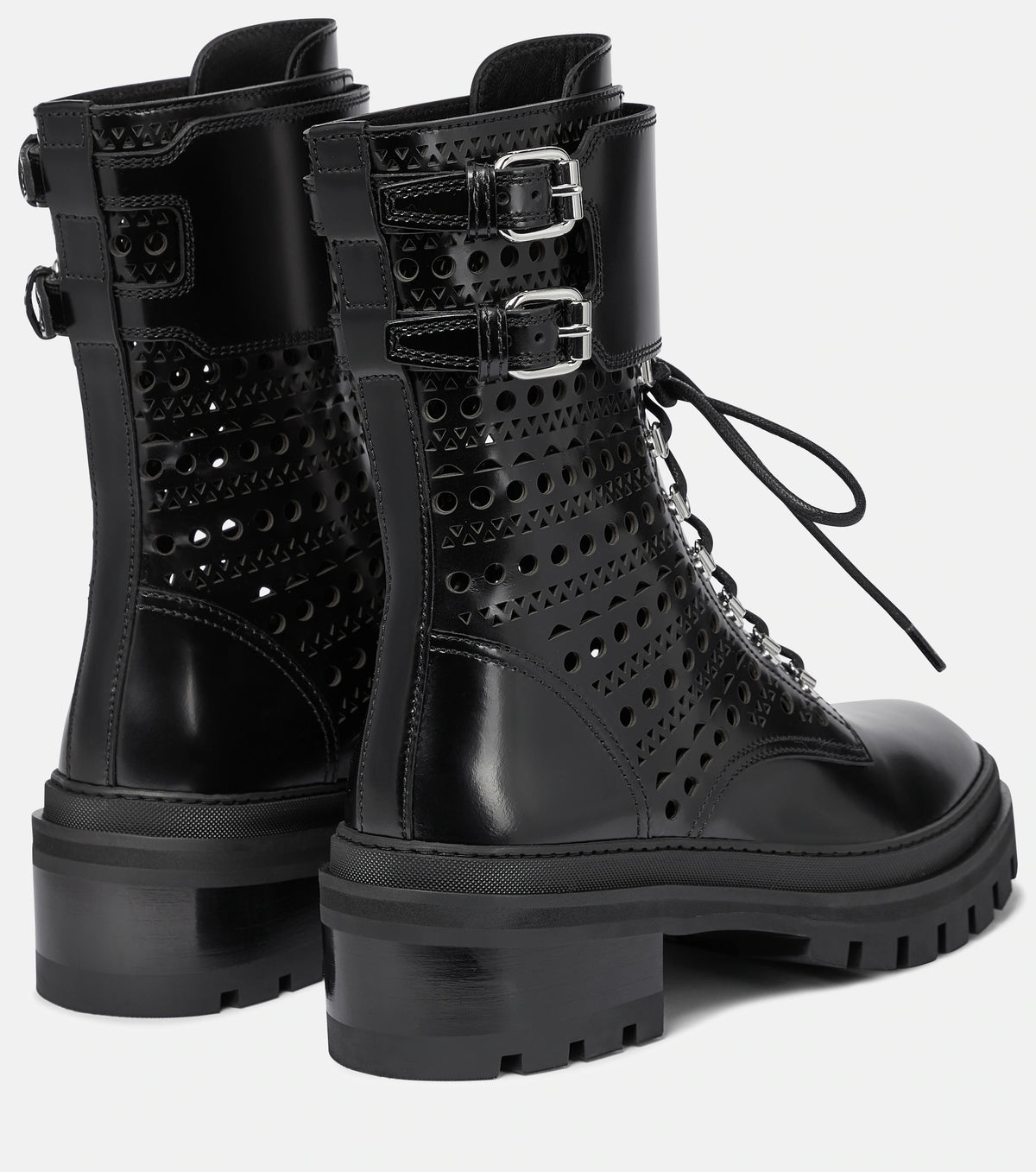 Bottines lacées et ajourées en cuir - Noir