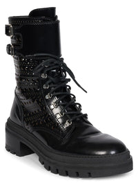 Bottines lacées et ajourées en cuir - Noir
