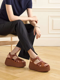OK PORTE_Sandales compensées Nama 80 en cuir - Ginger Brown