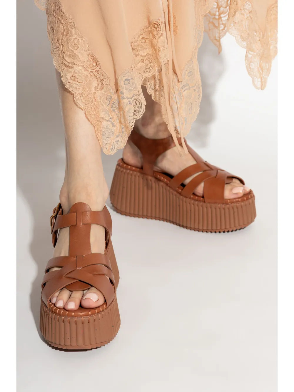 OK PORTE_Sandales compensées Nama 80 en cuir - Ginger Brown