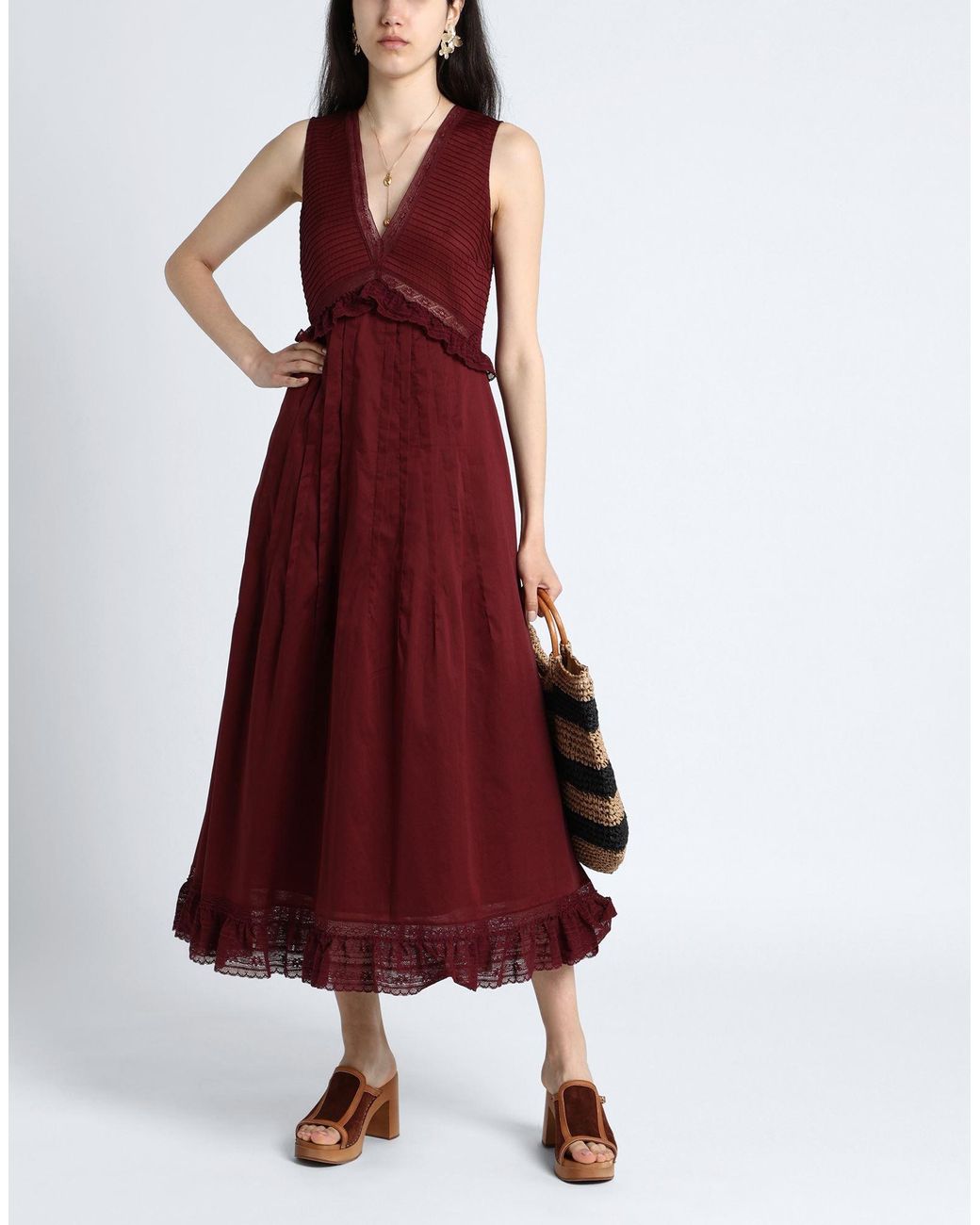 OK PORTE_Robe longue volantée - Burnt Mahogany
