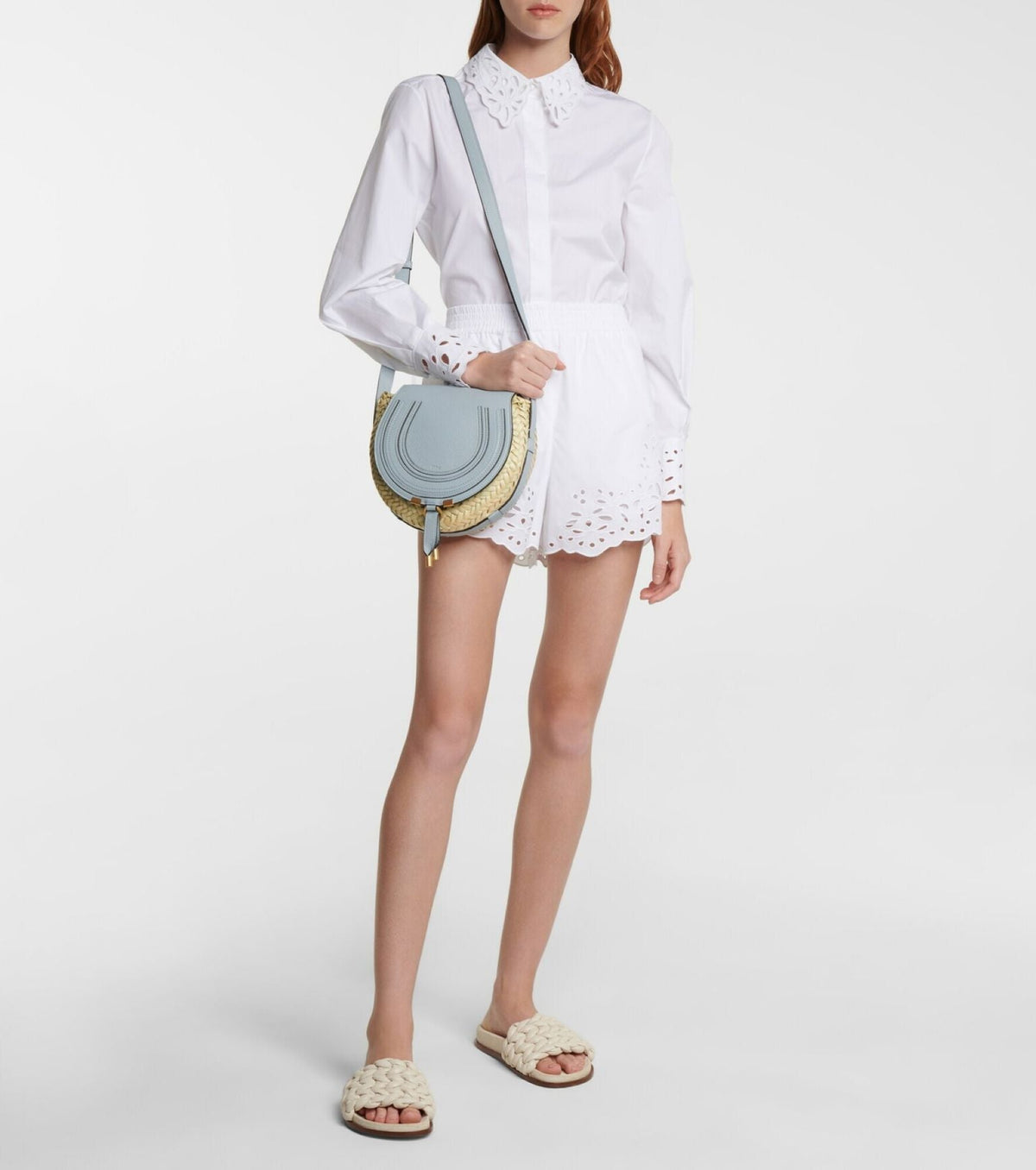 OK PORTE_Sac panier rond porté épaule Marcie en cuir - Icy Blue