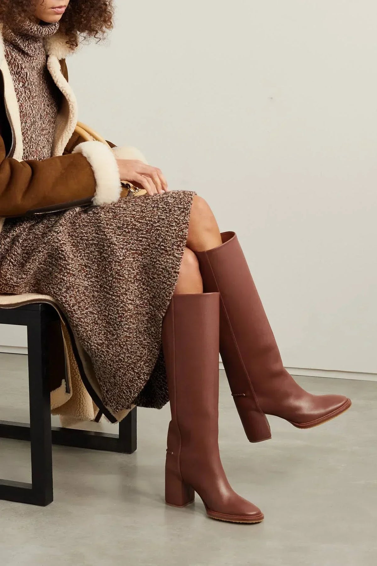 OK PORTE_Bottes Edith à talons 80 en cuir - Brunet Brown