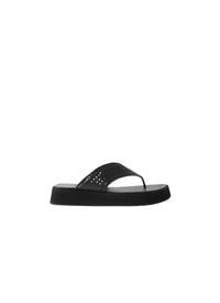 Perforated platform flip-flops in leather - Black intense