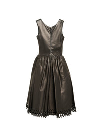 Sleeveless pleated leather scuba dress - Black
