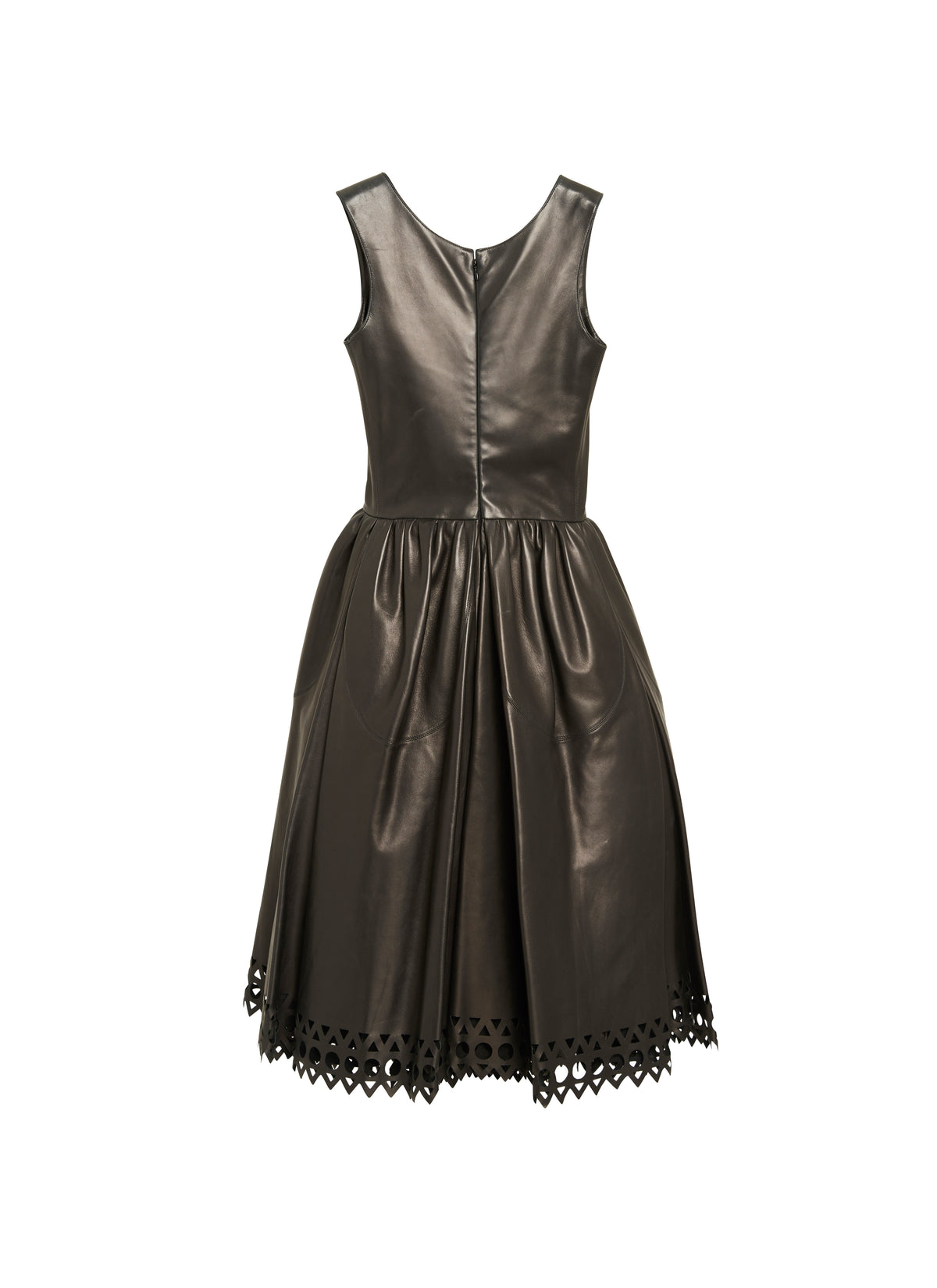 Sleeveless pleated leather scuba dress - Black