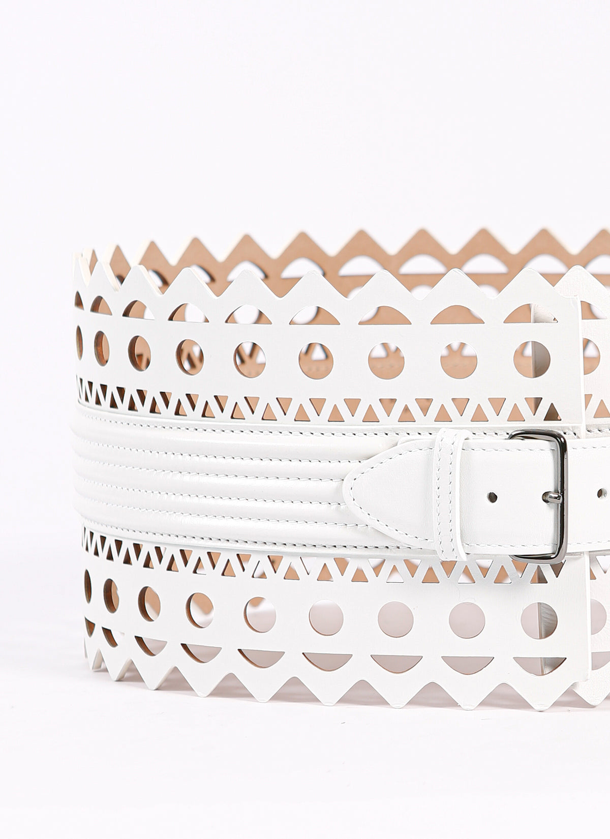 Ceinture ajourée en cuir - Blanc Optique