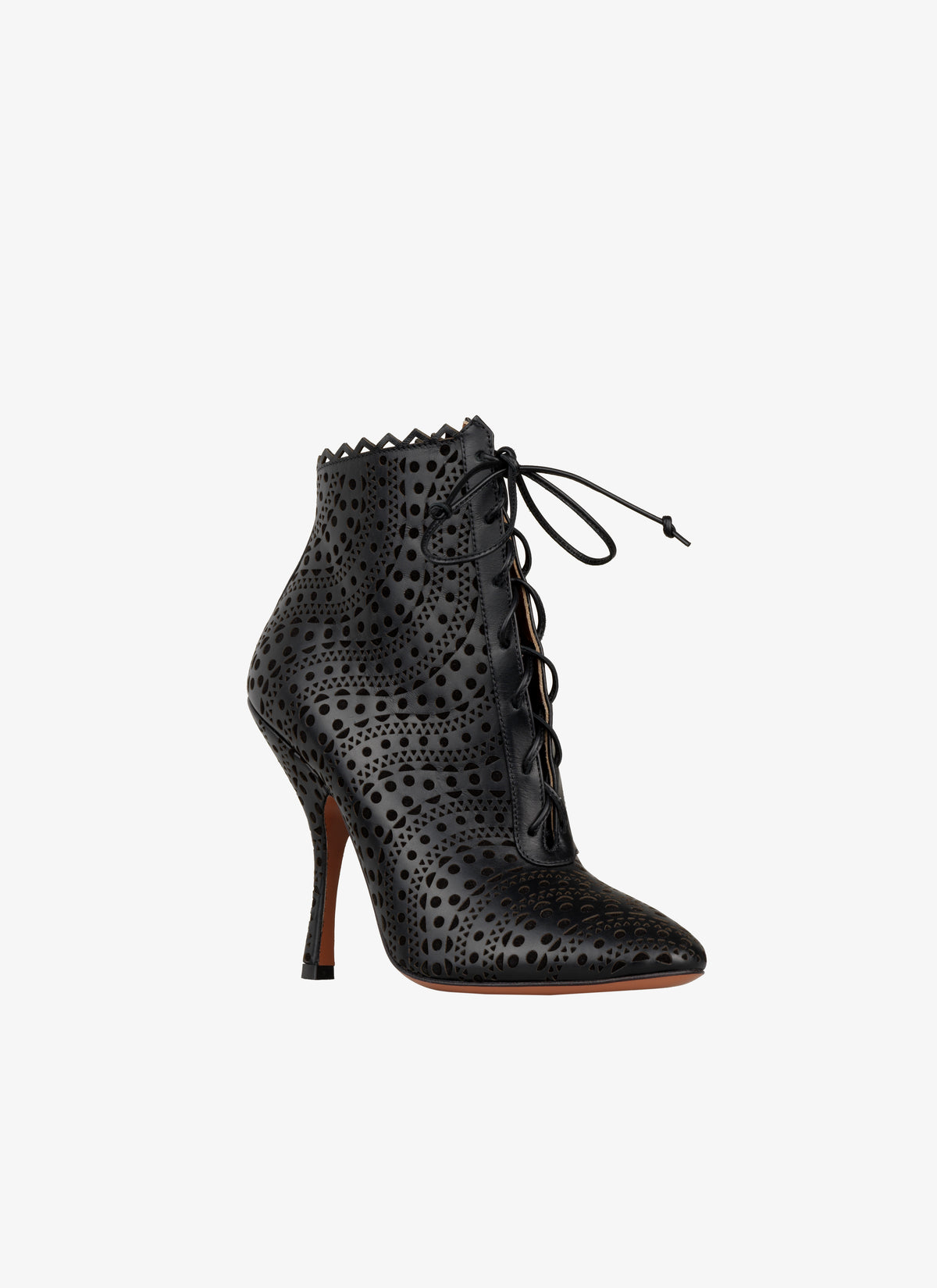 Bottines à talon au motif ajouré en cuir lisse - Noir
