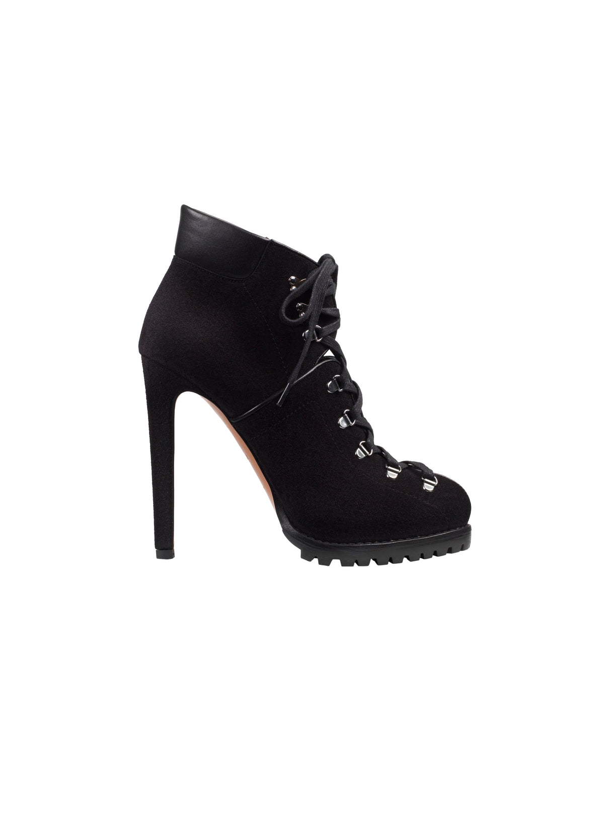 Bottines à talon lacées et ajourées en cuir - Noir