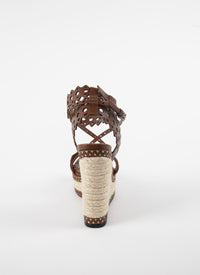 Espadrilles compensées et ajourées en cuir - Cognac