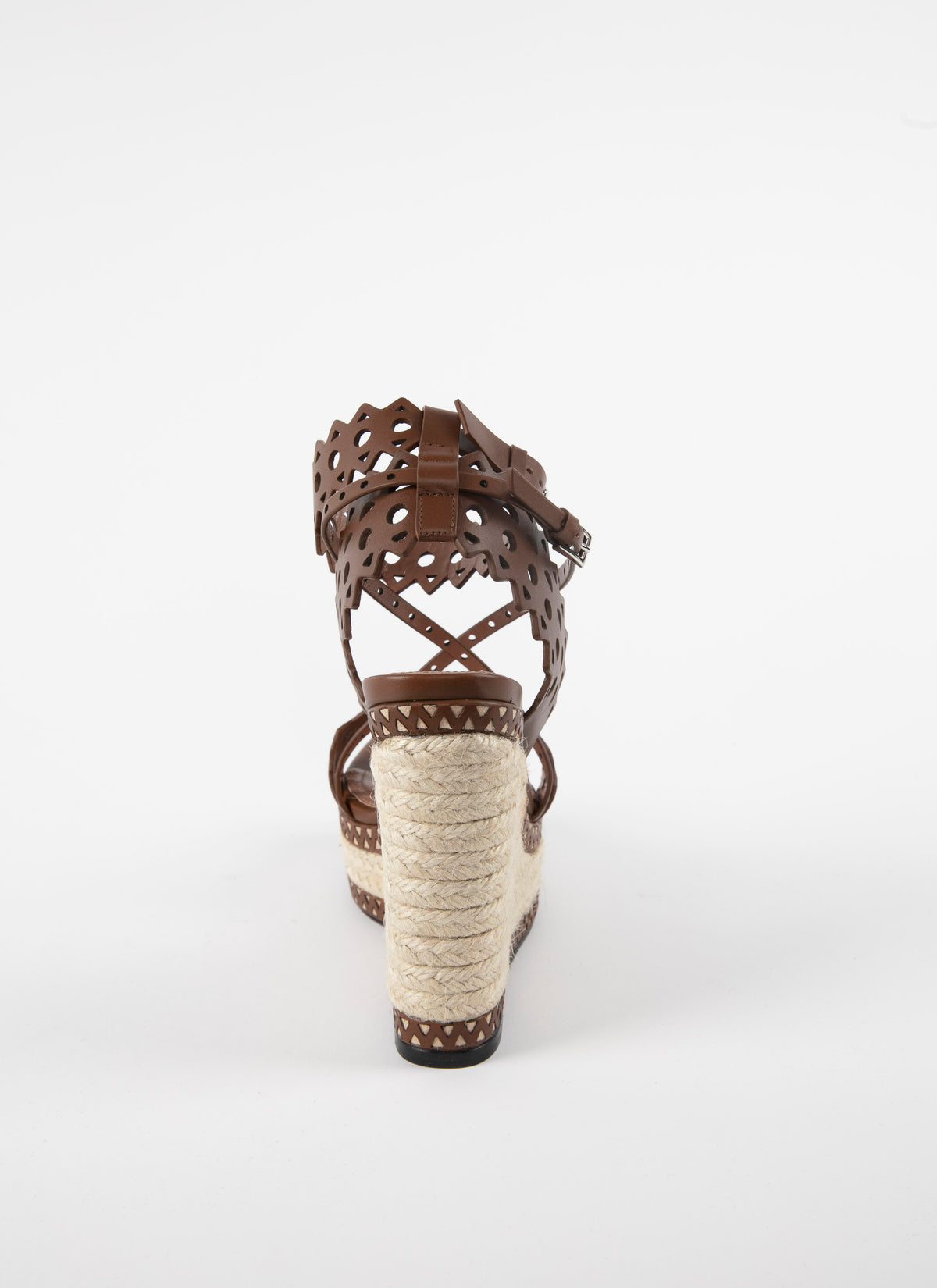 Espadrilles compensées et ajourées en cuir - Cognac