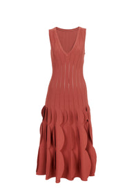 Robe longue évasée et texturée en maille - Grenat
