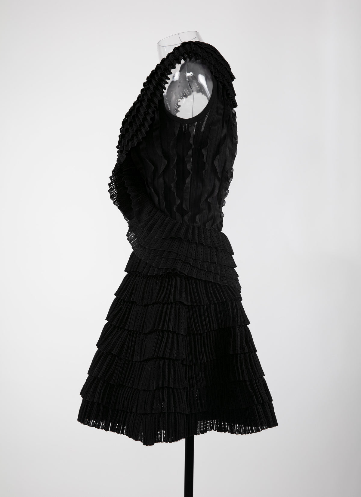 Mini robe sans manches à froufrous en soie - Noir
