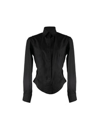 Chemise à col haut en popeline japonaise - Noir