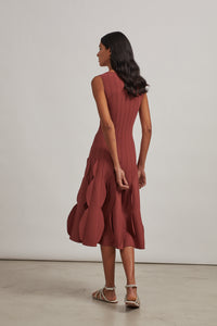 Robe longue évasée et texturée en maille - Grenat